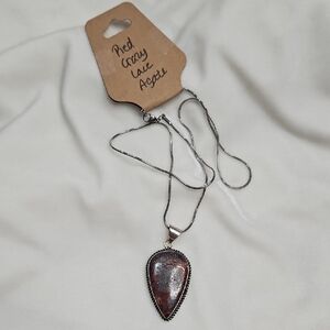 Crazy Lace Agate Teardrop Shape Natural Gemstone Pendant Necklace Silver Plated
